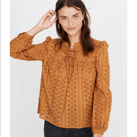 Madewell Eyelet Double-Tie Top in Carrot Cake - Picture 4 of 5